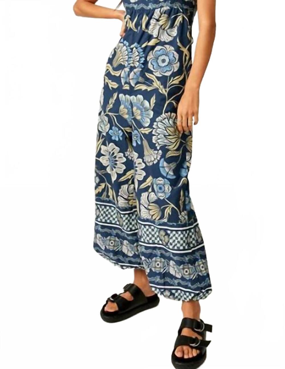 NEW FREE PEOPLE bali albright wide leg jumpsuit in navy combo - Picture 6 of 10